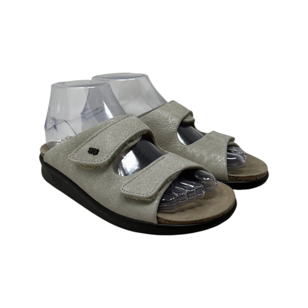 SAS Duo Sandal Women's Size 6 M Beige Silver Metallic Crackle Slide Comfort